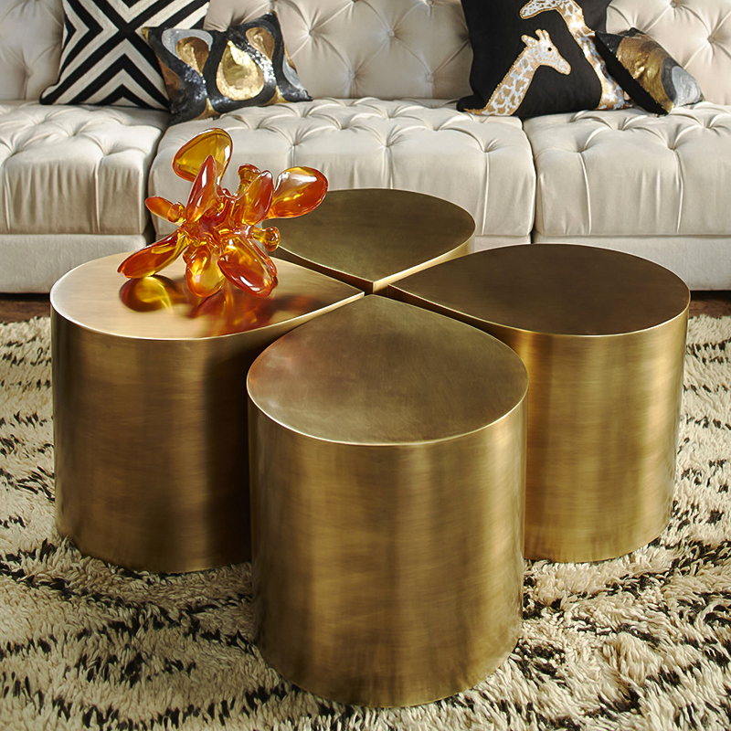 Diseño de pétalos Esthticury Luxury Coffee Table Set 4 Mesas laterales de oro para la sala de estar moderna
