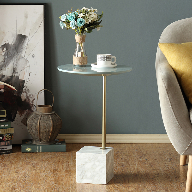 Tabla de café pequeña y redondanórdica Mesa de mármol MDF moderna para sala de estar
