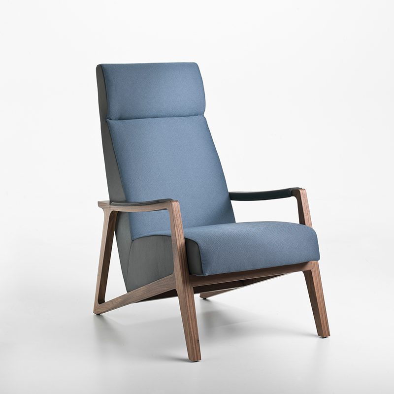 Comfort relajarse un solo respaldo de mediados de siglo de mediados de la espalda con marco de madera sólida denuez, sillón de cuero de acento de acento