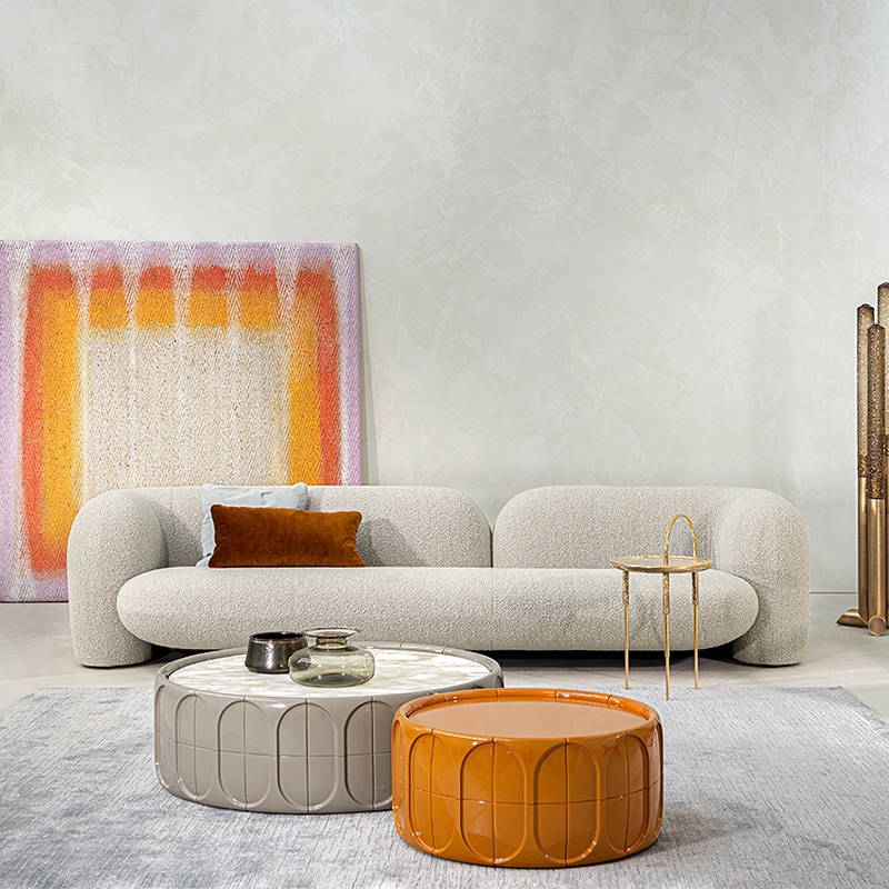Moderna base de fibra de vidrio gris minimalista grande redondo de mármolnatural superior de mármol top de café muebles de sala de estar