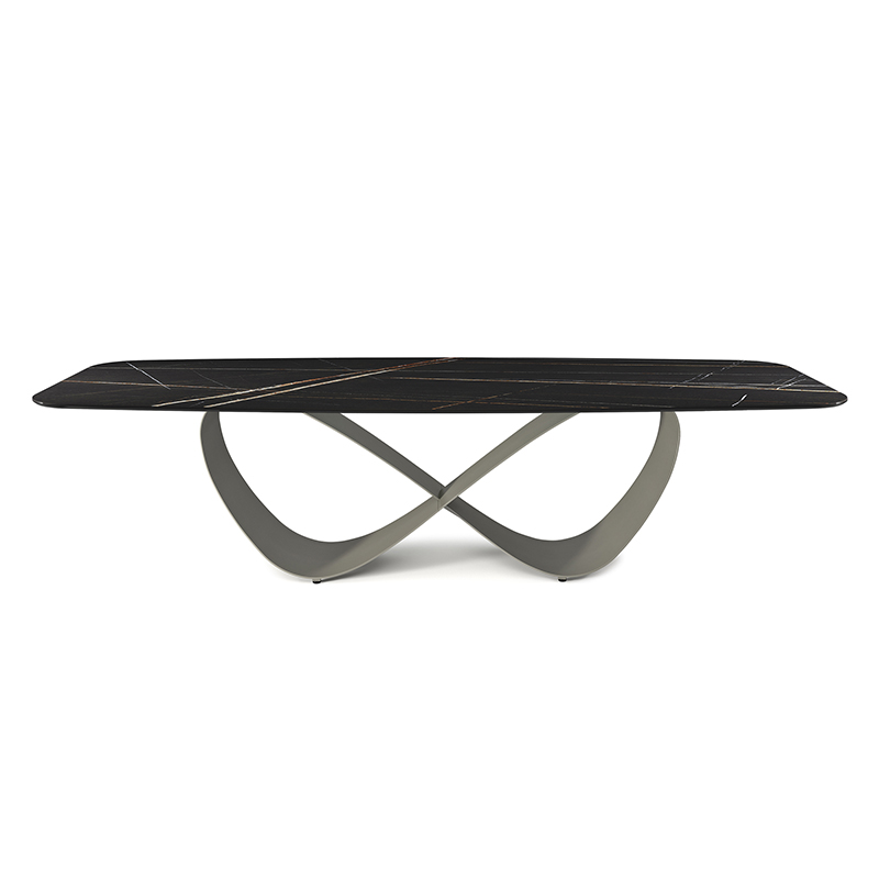 Italiano High End de acero inoxidable de acero inoxidable moderno Long Luxury Rectangular Black Sintered Stoner Table de comedor 12 Seator
