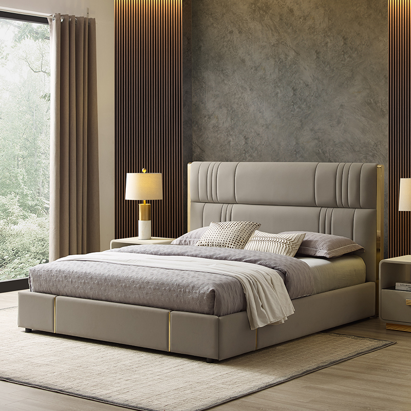 Cama de cuero moderna de hotel italiano 1.8 m Doble cama de lujo King size Muebles de dormitorio